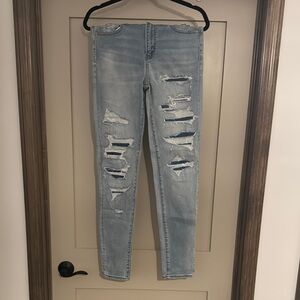 American Eagle Outfitters Blue Skinny Jeans with Distressed Details